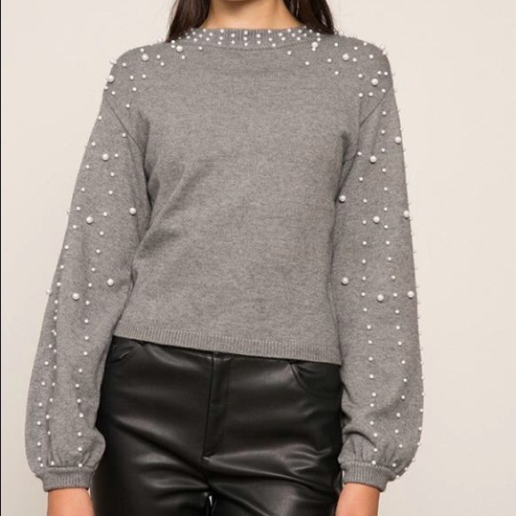 Lucy Paris Gemma Gray Faux Pearl Sweater XS - Picture 3 of 8